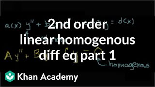 2nd order linear homogeneous differential equations 1  Khan Academy [upl. by Atikan96]