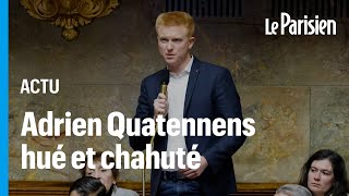 Adrien Quatennens chahuté pour sa première prise de parole depuis son retour à l’Assemblée [upl. by Nwhas]