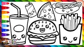 Come Disegnare il Fast Food 🍔🍕🌭🥤 Disegnare e Colorare Carini Cibi Veloci 🌈 Disegni per Bambini [upl. by Marlo866]