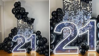 21 Birthday Decoration  Black Balloon Garland  Shimmer Panels [upl. by Vento274]