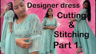 Designer dress cutting amp Stitching video  easy method tutorial fashion sewing [upl. by Cornelius]