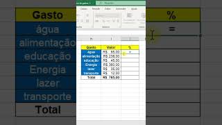 Como calcular porcentagem de gastos no Excel [upl. by Aisirtap]