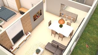 Planta 3D com dois quartos e Cozinha americana medindo 6046 mÂ² [upl. by Christian]