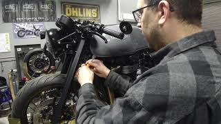 Ohlins Steering Damper Install  Triumph Thruxton R  RS  TFC  AampJ Cycles [upl. by Nnahsal]