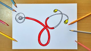 stethoscope drawing  how to draw stethoscope diagram  stethoscope labelled diagram drawing [upl. by Ognimod]