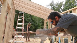 LoadBearing Walls  Roof Rafters Finished  Cabin Build Off Grid [upl. by Dewar]