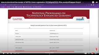 How to download fee receipt of NPTEL Exam registration 2023nptel2023 feereceiptSwayamnptel [upl. by Eidassac]