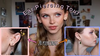 20 EAR PIERCINGS  Ear tour  rating pain amp healing process  Sara Carstens [upl. by Manup]