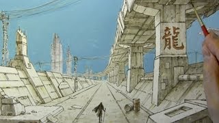 Drawing Time Lapse Dystopian Cityscape [upl. by Willdon]