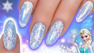 SNOWFLAKE NAIL ART  ELSA FROZEN GLITTER CHROME BLUE NAILS  ULTIMATE BLING CHRISTMAS NAIL DESIGN [upl. by Chet]