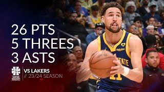 Klay Thompson 26 pts 5 threes 3 asts vs Lakers 2324 season [upl. by Viehmann404]