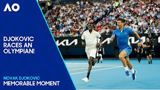 Novak Djokovic Races Against Olympic Runner  Australian Open 2024 [upl. by Ariec514]