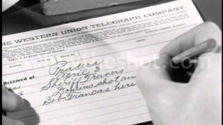 Stock Footage  1950s A TELEGRAPH MACHINE CHATTERS AND A CLERK WRITES THE MESSAGE [upl. by Deloris]