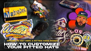 How to CUSTOMIZE your New Era 59FIFTY FITTED HATS  Exclusive Pins amp Where to get pins from [upl. by Bartosch]