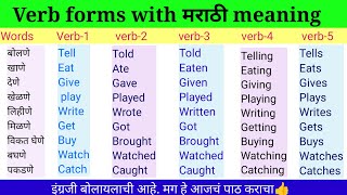 Verbs forms with Marathi meaning English words with Marathi v1 v2 v3 v4 v5 verbs English to Mara [upl. by Cordi804]