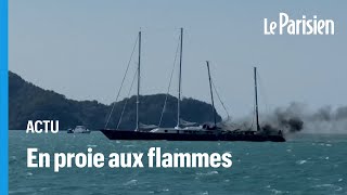 Malaisie  Le Phocéa ancien yatch de Bernard Tapie en proie aux flammes [upl. by Pace399]