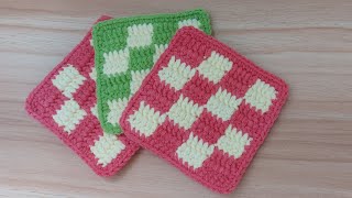 Checkered crochet coaster  Jefferson Arts x Crafts [upl. by Femmine]