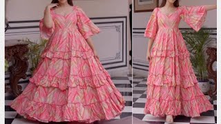 frill layered frock cutting and stitchingparty wear dressumbrella frock cutting and stitching [upl. by Amadeo]