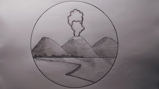 How to draw illustration of volcanic drawing natural disaster volcano [upl. by Schwarz]