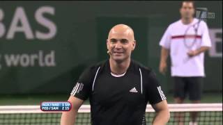 2010 Hit for Haiti Indian Wells SamprasFederer vs AgassiNadal HD [upl. by Tulley]