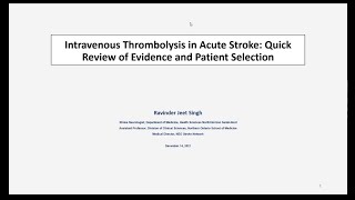 Intravenous Thrombolysis in Acute Stroke December 14 2021 [upl. by Aenotna]