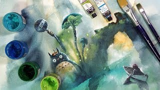 TOTORO WATERCOLORILLUSTCONCEPT ART수채화일러스트토토로이루다 [upl. by Odel181]