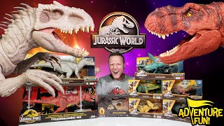 Jurassic World Dinosaur Toy Action Figures TRex and Indominus Rex Toy Review AdventureFun [upl. by Humpage]