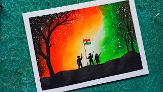 Indian army soldier with flag scenery drawing  republic day drawing easy [upl. by Jenelle]