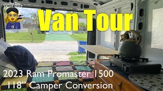 Van Tour for Stage 1  Camper Conversion 2023 Promaster 1500 118” Semibuild [upl. by Daukas706]