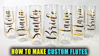 DIY PERSONALIZED NAME CHAMPAGNE FLUTES  Lucykiins [upl. by Novled734]