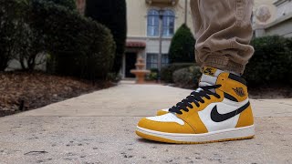 Air Jordan 1 Yellow Ochre  REVIEW  ON FOOT AND LACE SWAP [upl. by Ahsika]