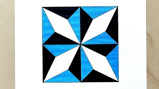 Geometric Square Design for Beginners  Super Easy Geometric Design Drawing  Geometric Design Art [upl. by Anauqaj938]