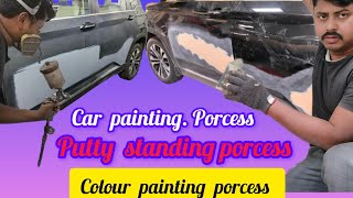 1050 2k putty standing porcess  511 HS primer sanding porcess  aqua base colour painting porcess [upl. by Greenman]