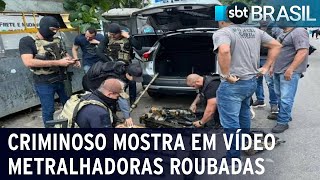 Exclusivo Criminoso mostra em vídeo metralhadoras roubadas em SP  SBT Brasil 281023 [upl. by Pfister]