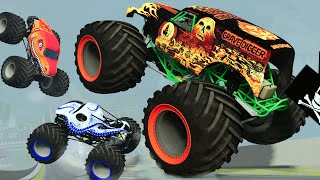 GRAVE DIGGER Epic High Speed Jumps MONSTER JAM Quad Chaos Megalodon Monster Mutt l  BeamNGDrive [upl. by Mccoy]