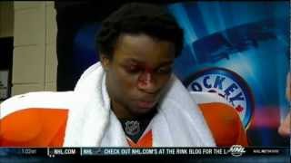 Wayne Simmonds IN THE FACE Goal amp Interview  Flyers Senators 3312012 [upl. by Isleen]