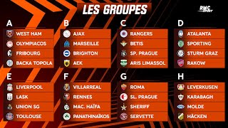 Ligue Europa  Le tirage au sort complet des poules avec lOM Rennes et Toulouse [upl. by Ailam923]