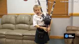 Selftaught 7yrold shocks family with bagpipe skills [upl. by Thamos]