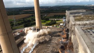 Ferrybridge Power Station Boiler Bunker Bay and Two 2 Chimneys – Controlled Demolition Inc [upl. by Esertal]