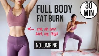 30 min Full Body Fat Burn HIIT NO JUMPING  Ab Core Arm Back Leg Thigh amp Cardio  Emi [upl. by Aihsak]