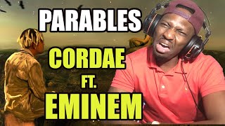 OMG THIS IS BRAIN OVERLOAD CORDAE  PARABLES REMIX FT EMINEM  Reaction Eminem Cordae [upl. by Ravaj]