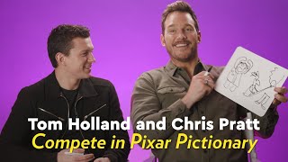 Tom Holland and Chris Pratt Compete in Pixar Pictionary  POPSUGAR Pop Quiz [upl. by Olcott971]