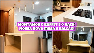 INSTALARM NOSSA BANCADA EM QUARTZO BRANCO TEMOS NOSSO PAINEL RIPADO MONTAMOS O RACK E O BUFFET [upl. by Ennaisoj]