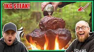 Riesiges STEAK OUTDOOR auf heißem STEIN gegrillt 🔥  Naturensöhne reagieren [upl. by Jerrol]