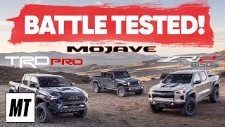 Truck Comparison Toyota Tacoma TRD Pro Vs Chevy Colorado ZR2 Bison Vs Jeep Gladiator Mojave [upl. by Disario]