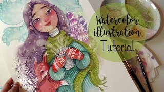 Tutorial illustrazione ad acquerello alba dinverno [upl. by Erodoeht]