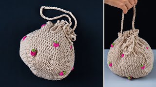 Cute strawberry crochet bag easily Tutorial for beginners Miarti🧶 [upl. by Falo373]