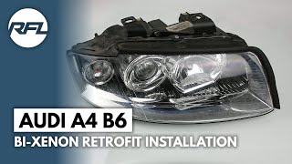 Audi A4 B6  Mini H1 HID Bixenon Projector Retrofit kit Installation instructions headlight upgrade [upl. by Cherrita]