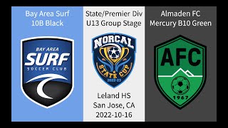 Bay Area Surf 10B Black 16 Almaden FC Mercury B10 Green  NorCal State Cup U13  20221016  HL [upl. by Assenej]