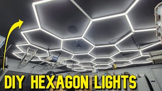 Installing DIY Hexagonal LED Ceiling Lights  Dream Garage Build [upl. by Serolod]